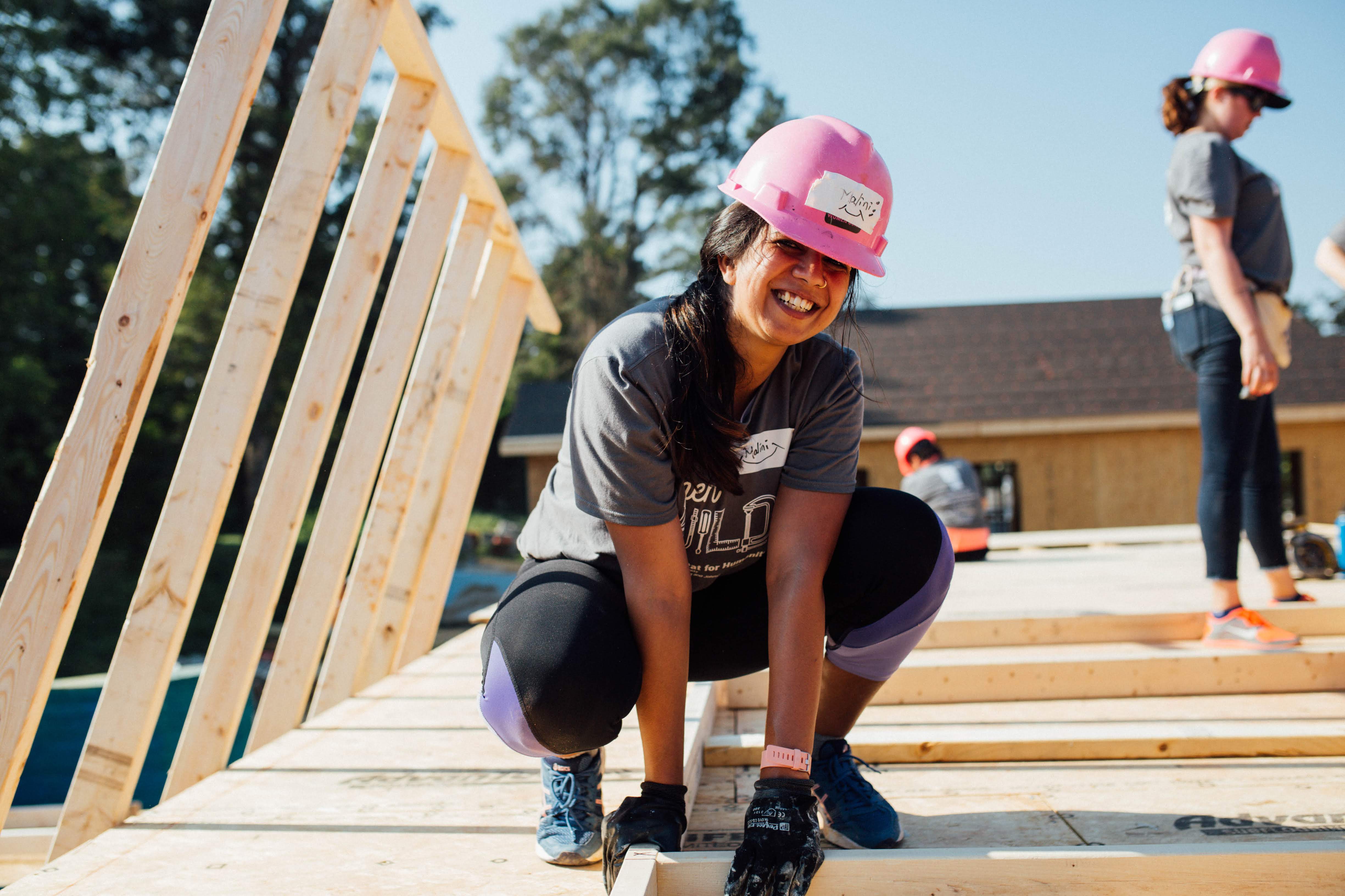 A women volunteering on a build site