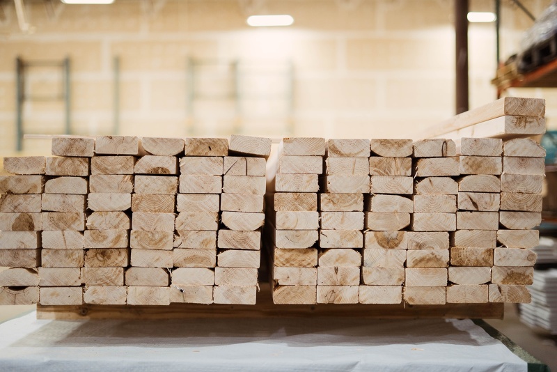 Wood stacked in Habitat's construction warehouse